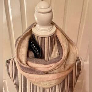 💕LAUREN RALPH LAUREN Triple Tier Infinity Ring scarf soft Gray Pink & cream NWT